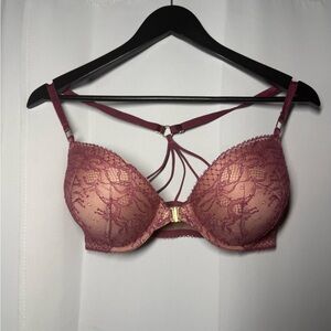Victoria's Secret Bombshell Plunge Lace Strappy Bra - Mauve - Front Clasp